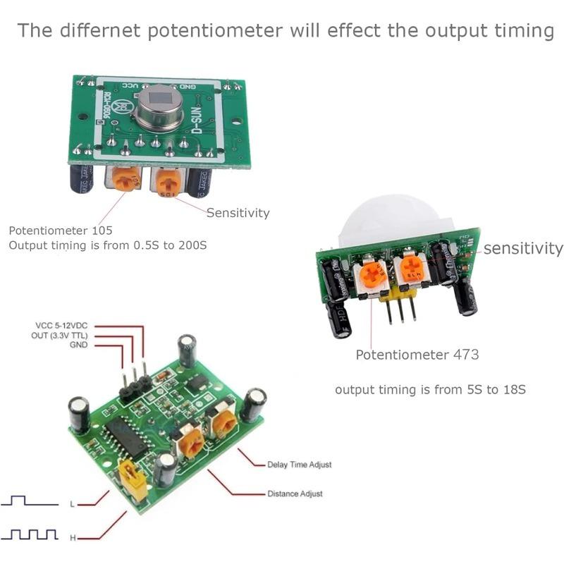 5Pcs HC-SR501 Adjust IR Pyroelectric Infrared PIR Motion Sensor Detector Module for Arduino for Raspberry Pi Kits