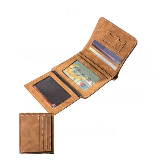 Herren Retro mattiertes Kunstleder Trifold Kartenhalter Clutch Geldbörse Portemonnaie Taschen