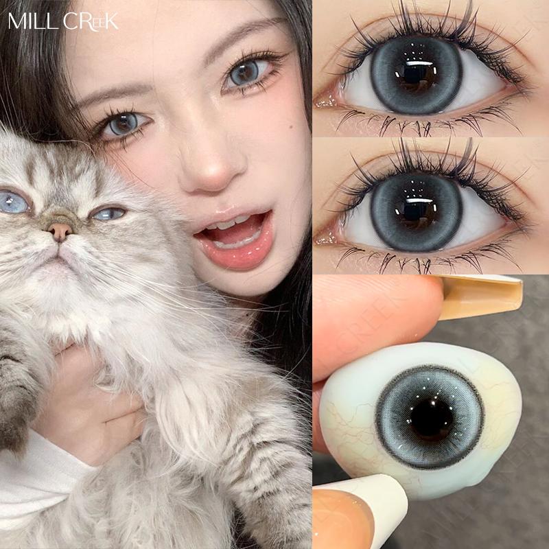 Mill Creek Color Contact Lenses with Grade Cosmetics Korean Beauty 14.5MM 0 Power Natural Color Diopter Eye 2pcs Annual Use Myopia Contact Lenses