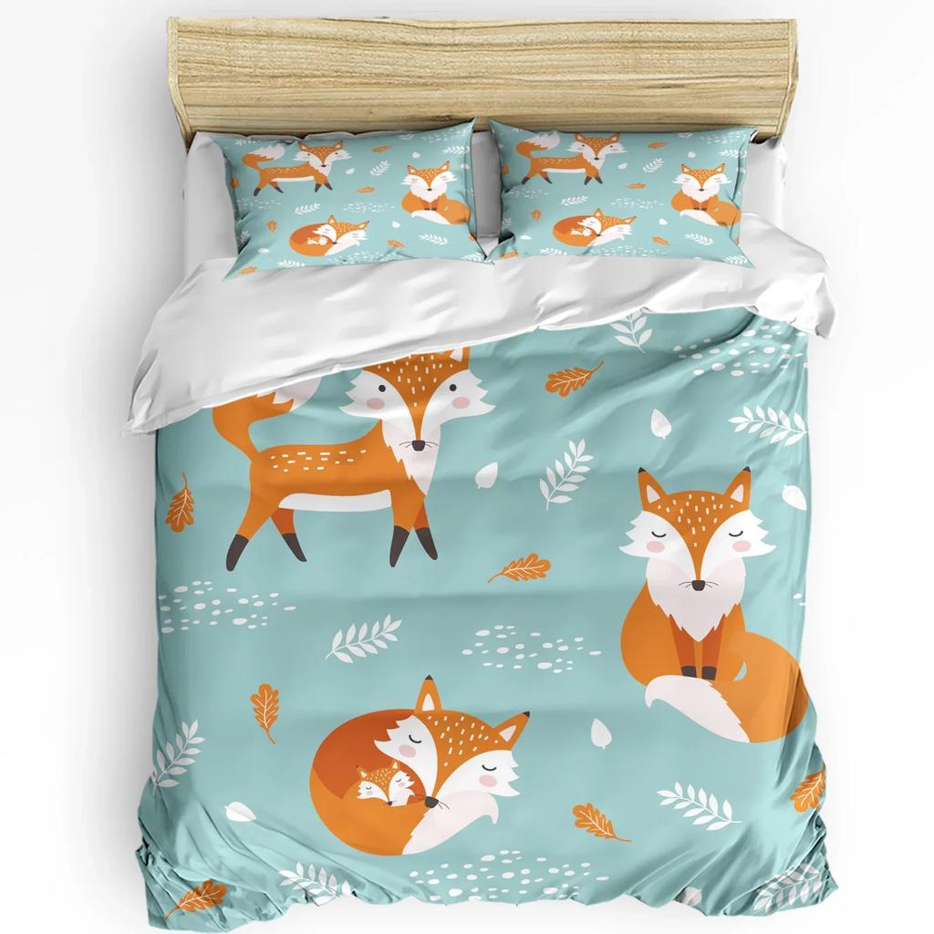 Forest Cartoon Animals World Fox Bunny Owl Bedding Set 3pcs Duvet Cover Pillowcase Quilt Cover Double Bed Set Home Textile