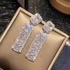 Fashion Light Luxury Temperament Geometric Square Pendant Earrings for Women Delicate Shining Party Zircon Gifts