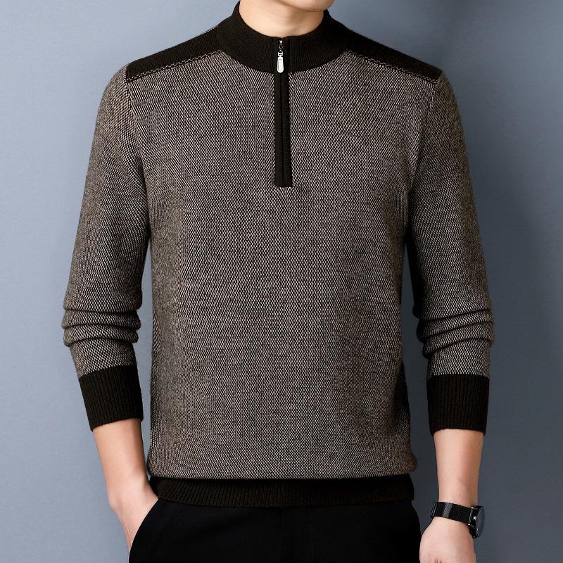 Brand Men's Wool Half-Zip Sweater - 2025 Autumn/Winter Edition: Thick, Warm Middle-Aged Dad Style Base Layer