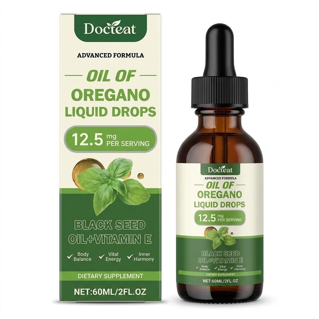 Gotas Líquidas de Óleo de Orégano com Óleo de Semente de Nigela & Vitamina E – Suporte Avançado para Imunidade & Bem-Estar (60ml / 2 Fl. Oz)