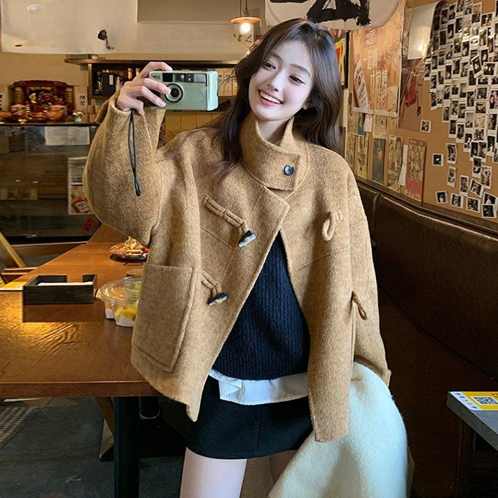Manteau Chaud Épais en Laine Hiver Automne Mode Veste Ample en Tweed Vêtement d'Extérieur Décontracté Oversize Style Populaire