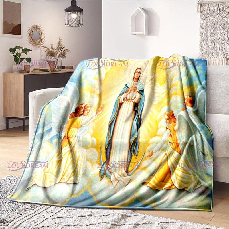 Mother Religious Blessed Virgin Mary Fleece Warm Soft Throw Blankets Fuzzy Bed Blanket For Couch Bed Sofa Ultra Warm And Cozy