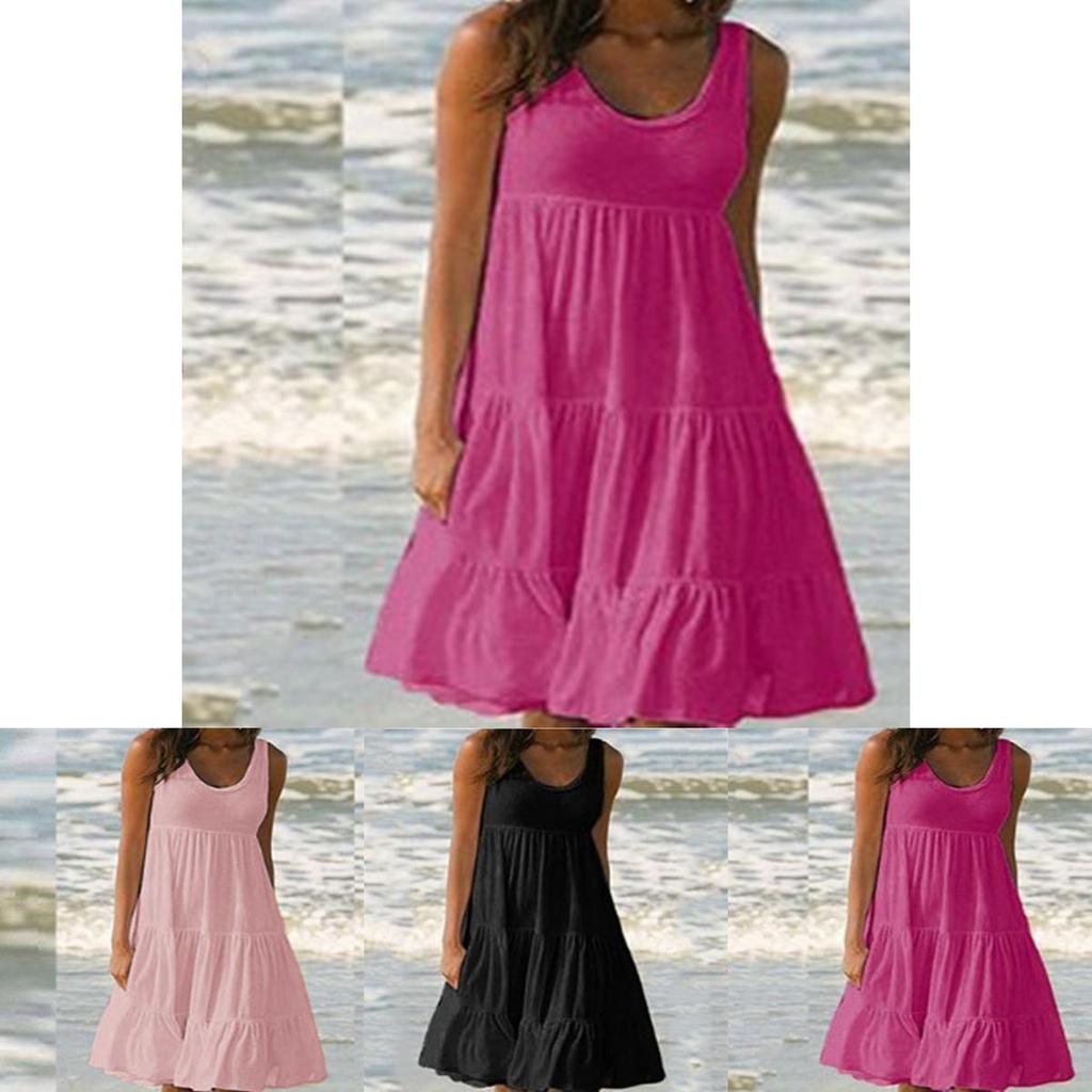 Stijlvolle Dames Vakantie Zomer Effen Mouwloze Feest Strand Los Kort Jurkje Zomerjurk Voor Moeiteloze Elegantie