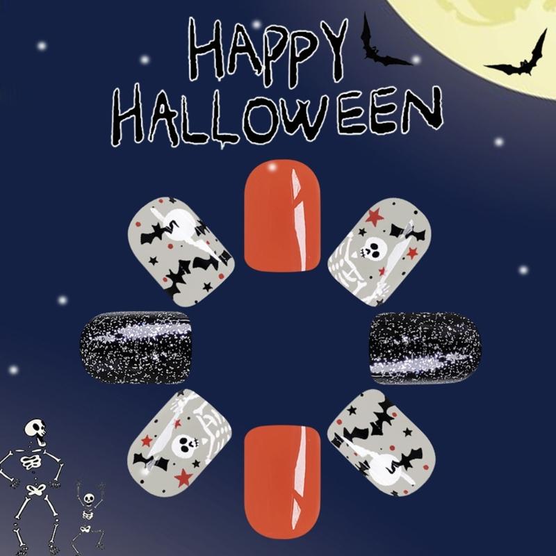 Halloween False Nail Plastic Nail Stickers Featuring Ghostly Bat Skull Star Designs For Costume Party Beauty Access