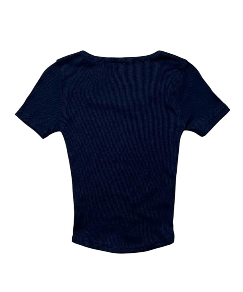 Bonseullipi Cross Square Neck T-Shirt (Navy)