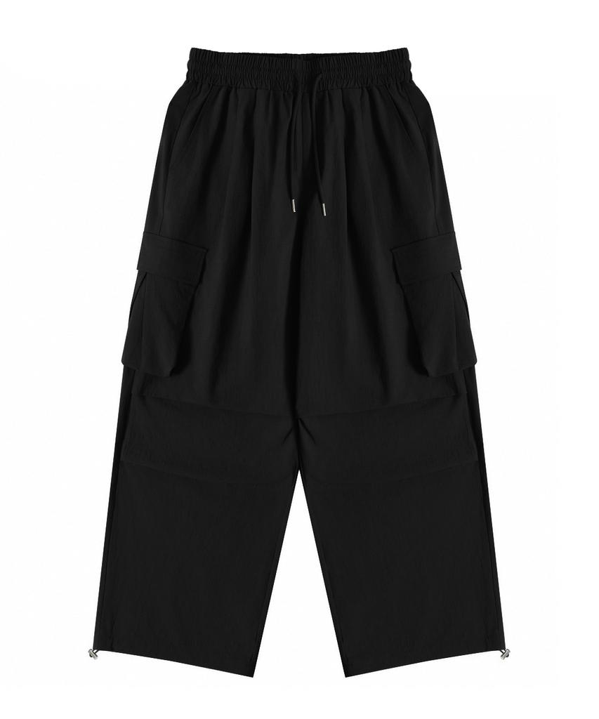 NODU Cargo Tuck Drawstring Wide-Leg Pants [Black]