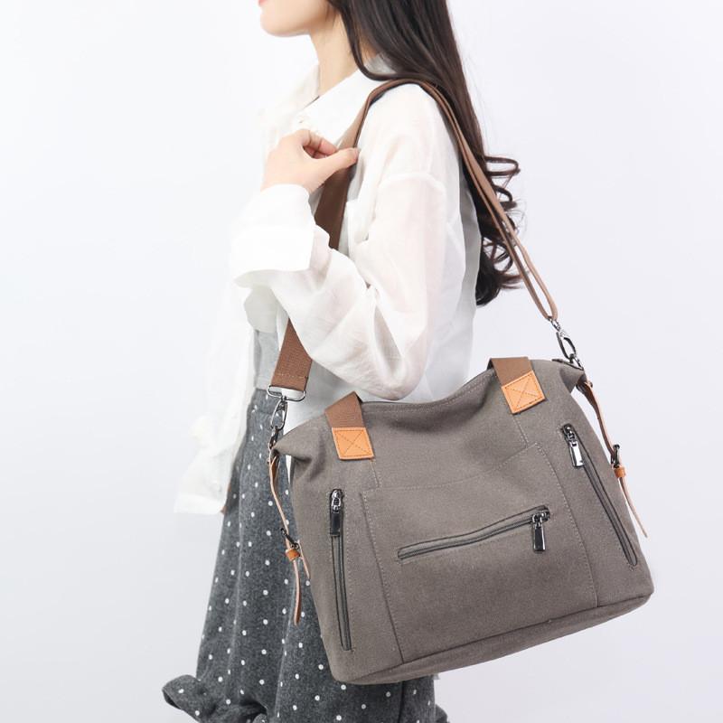 Canvas-Tragetasche für Damen, große Kapazität, Schulter-Handtasche mit Reißverschluss, für Reisen und den täglichen Gebrauch