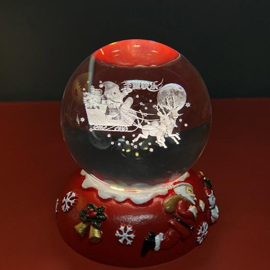 Christmas Faux Crystal Ball Night Light 3D Santa Claus Snowman Elk Glass Ball Lamp with Base Glowing Decorative Glass Sphere Home Bedroom Decoration