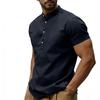 T-shirt décontracté pour homme, couleur V, col rond, manches courtes, haut décontracté en mélange coton et lin avec boutons décoratifs.