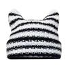 New Japanese Streetwear Harajuku Beanie Little Devil Striped Knitted Hat Women Girls Autumn Winter Cute Cat Ears Cap