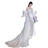 Elegant Strapless Fishtail Satin Wedding Dress with Train for Bride's Reception or Engagement Banquet.
