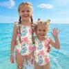 Girls One Piece Swimsuit Floral Print Sleeveless Ruffle Shoulder Design Lightweight Comfortable Fabric Suitable for Summer Beach Pool Swimwear
