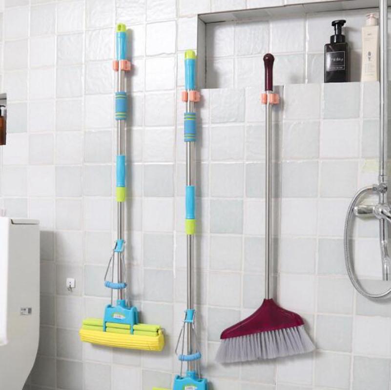 1/3Pcs Wall Mounted Mop Organizer Holder Brush Broom Hanger Home Storage Rack Bathroom Suction Hanging Pipe Hooks Household Tools Home