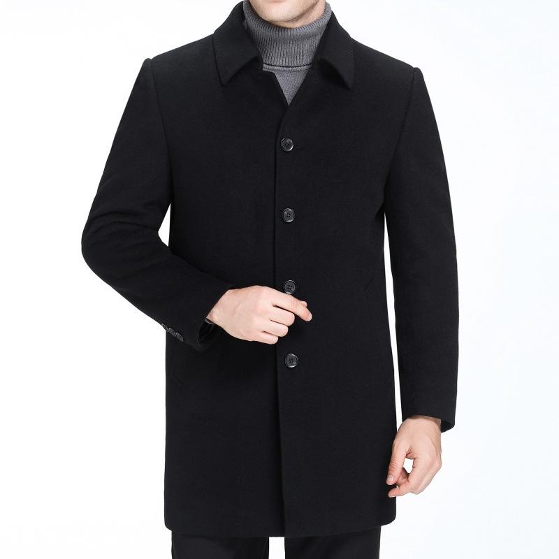 Cashmere Coat Men's Mid-length Leader Middle-aged and Elderly Dad's Winter Wool Woolen Top Down-lined Woolen Coat