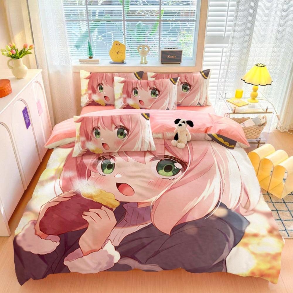Cartoon Anime girl,Microfibre Bedding Sets, Children's Bed Decor Duvet Cover for Teenagers adult 3-Piece  with Zip Room Decor