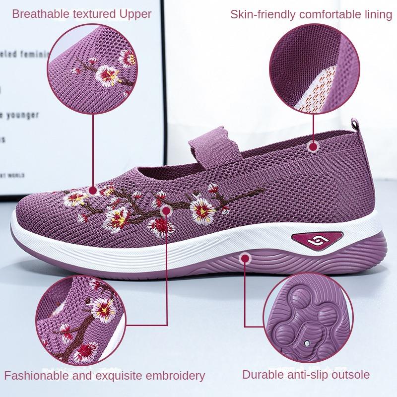 Chaussures de maman été nouvelles chaussures peu profondes brodées chaussures décontractées respirantes pour femmes