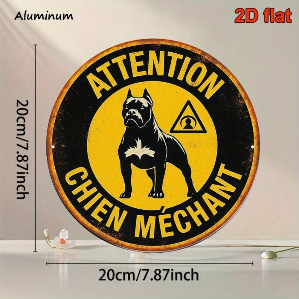 Vintage Beware Of Dog Retro French Caution Aluminum Round Wall Decor Porch Office Cafe