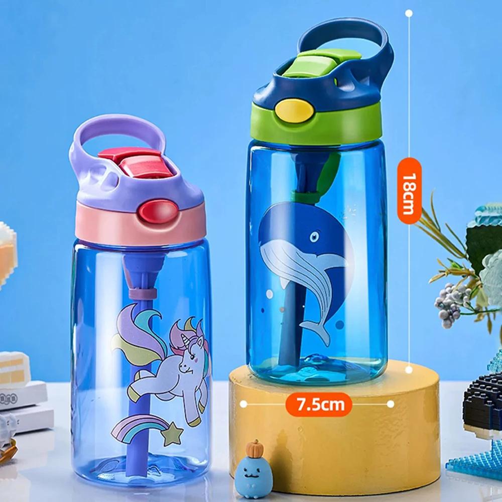 480ml Kids Water Sippy Cup Kawaii Portable Water Bottle Featuring Straw and Handle Leakproof Drinking Bottle Children Cup Drinkw Practical Use