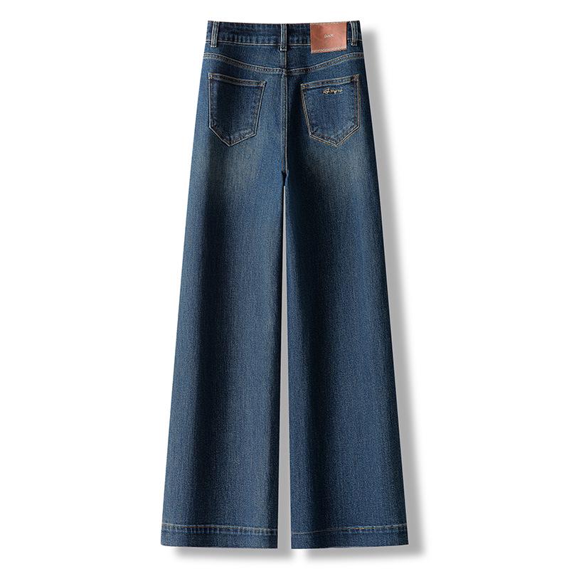 Autumn 2025 Women's Retro Blue High-Waist Wide-Leg Jeans, Slim Fit and Straight-Leg for Pear Shapes