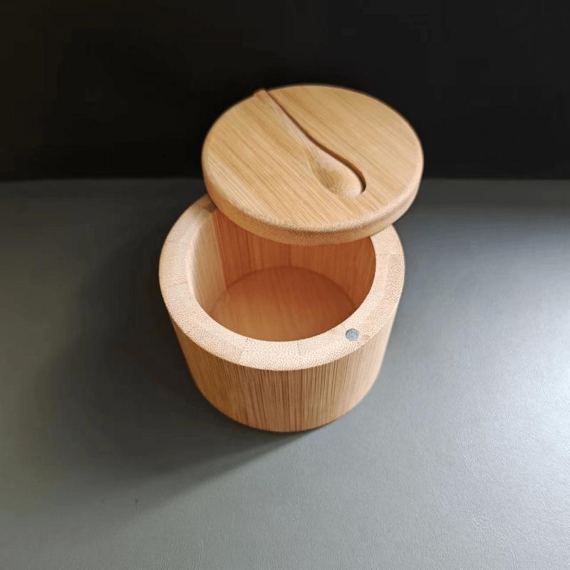 New Bamboo Salt Jar Kitchen Seasoning Bottle Kitchen Supplies Circular Bamboo Seasoning Box Spice Rack