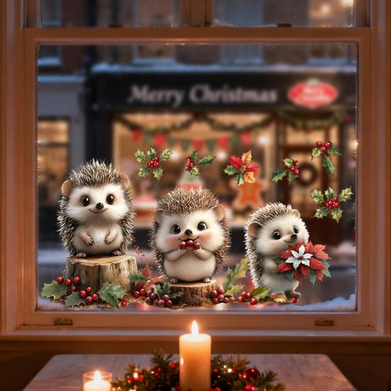 Weihnachtsaufkleber-Set Leicht abziehbar Entfernbar Cartoon Tierform Fensteraufkleber Heimparty Festival Weihnachtsdekoration