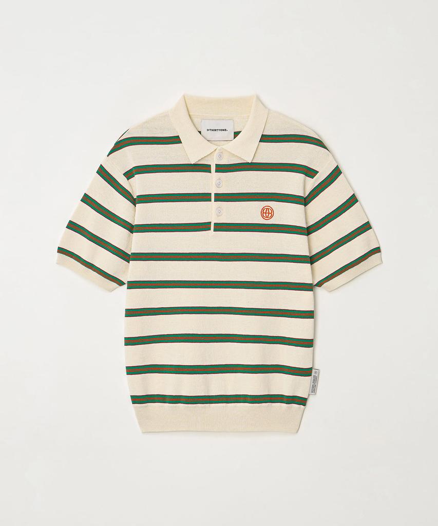 DTHIRTYONE Color Striped Short Sleeve Collared Knit (Green)