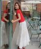 Ridge Shirred Long Tiered Skirt (Off-White)