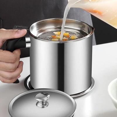 1.3L 304 Stainless Steel Kitchen Oil Filter Pot Large Capacity Leak-proof Oil Pot with Filter Screen Oil Storage Tank Filter Cup