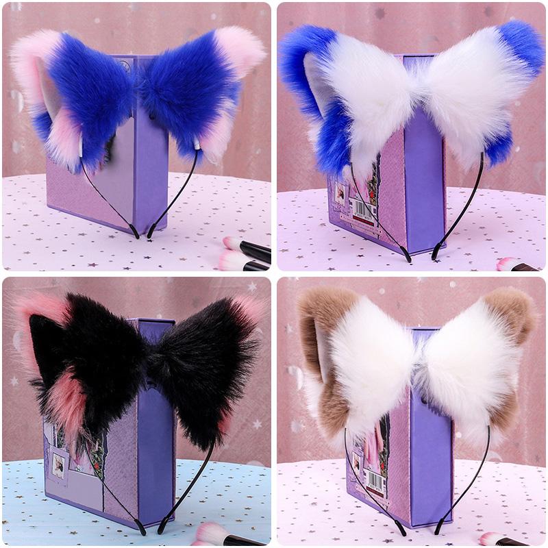 Kürk Hayvan Kedi Tilki Kulaklı Saç Halka Takımı Parti Cosplay Kürk Saç Bandı Kızlar Moda Cadılar Bayramı Anime Saç Bantları Saç Aksesuarları