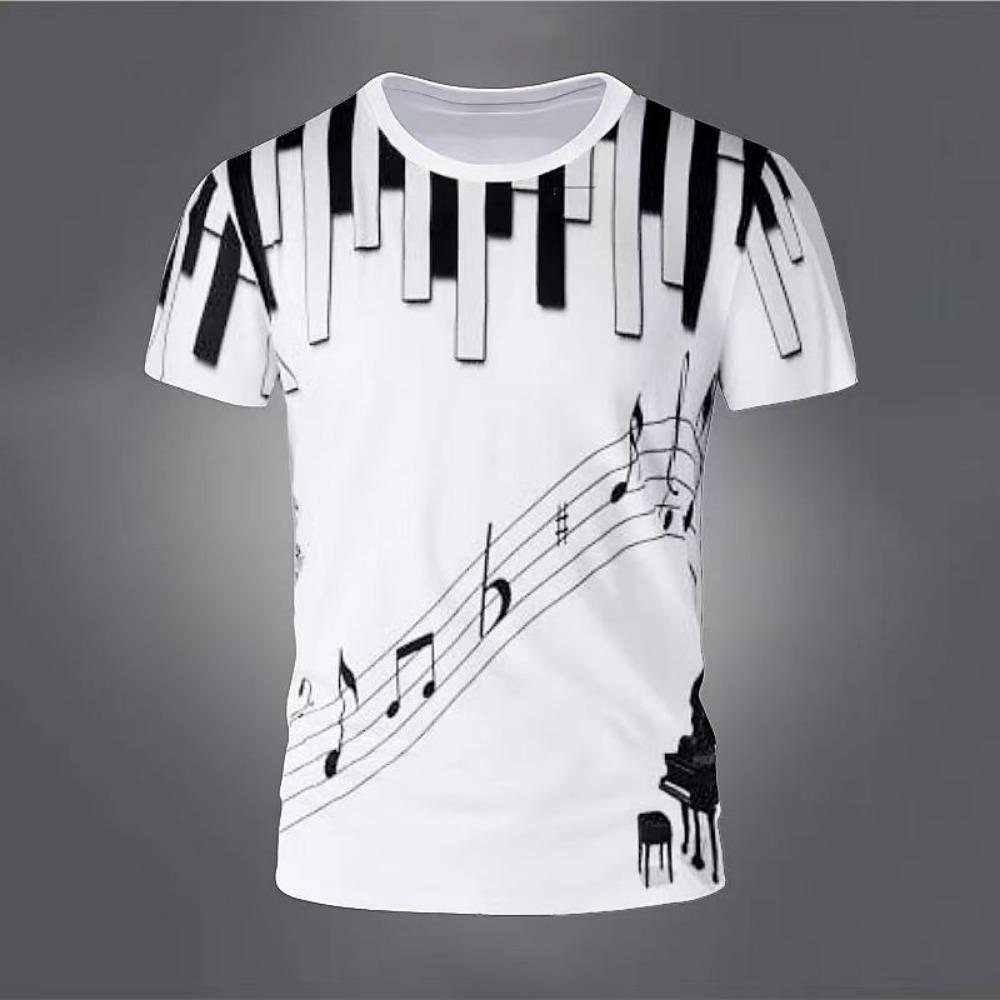 Retro Men'S T-Shirt 3d Music Notes Printed Men Clothing Daily Casual Short Sleeve Street Designer Tees Top Loose Oversized Shirt
