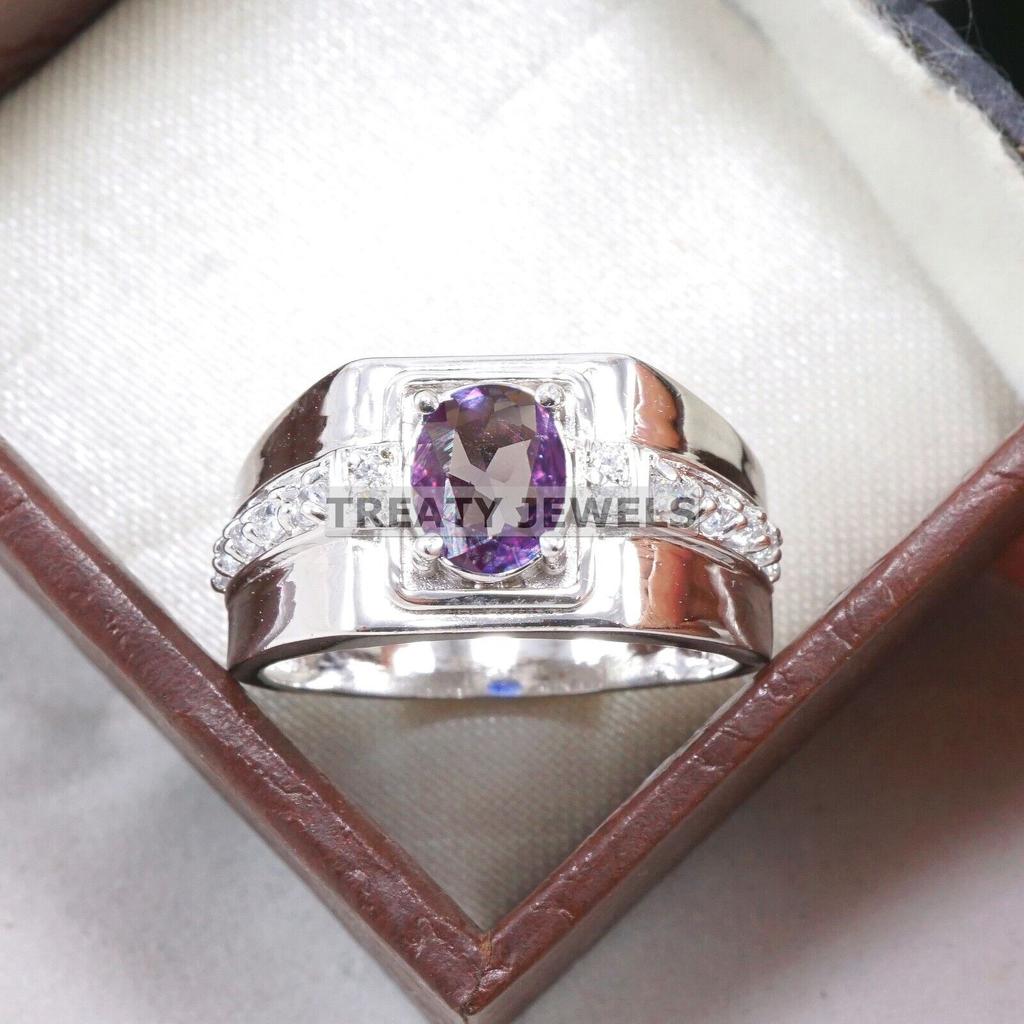 Alexandrite Oval Cut Gemstone With 925 Sterling Silver Ring For Men's #A631 JL375656872253