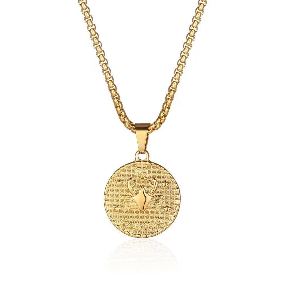 Náhrdelník z titanové oceli 12 Constellation Coin Personalized Ins Kulatý značkový dámský styl