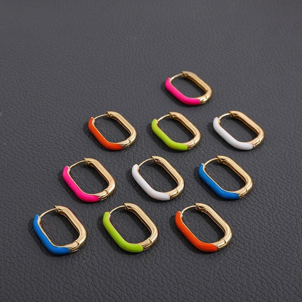 1 Pair Retro Geometric Hoop Earrings Minimalist Colorful Enamel Earrings Women Jewelry