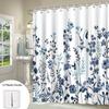 Elegant Blue Watercolor Floral Shower Curtain - Delicate Blooms Foliage Polyester Calm Natural Beauty Botanical Theme