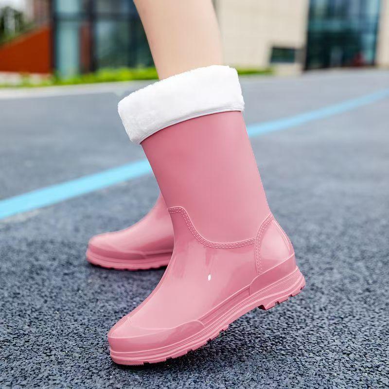 Bottes de Pluie Hautes pour Femmes, Nouveau Modèle, Petit Talon, Semelle Épaisse, Antidérapantes, Imperméables, Housse en Coton Amovible, Chaussures de Travail pour Cuisine, Chaussures de Jardin
