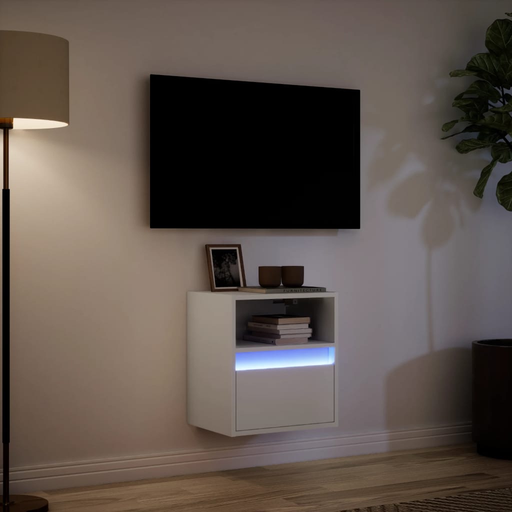 Wall Mounted TV Cabinet with LED Lighting White 41 X 31 X 45 Cm