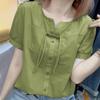 Dames Zomer Dunne Design Chinese Stijl Kortemouw Shirt Effen Kleur Losse Blouse