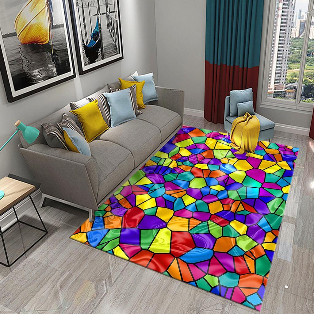 Vaivorykštės Geometrijos Kilimas Spalvingas Kilimas Paaugliams Suaugusiems Modernus Abstraktaus Geometrinio Meno Kilimai Miegamojo Svetainės Dekoro Plotas Grindų Kilimėlis