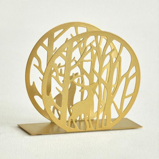 Deer Napkin Holder for Table Standing Animal Forest Tree Tissue Dispenser Round Metal Rustic Cloth Napkins Holder for Kitchen Farmhouse