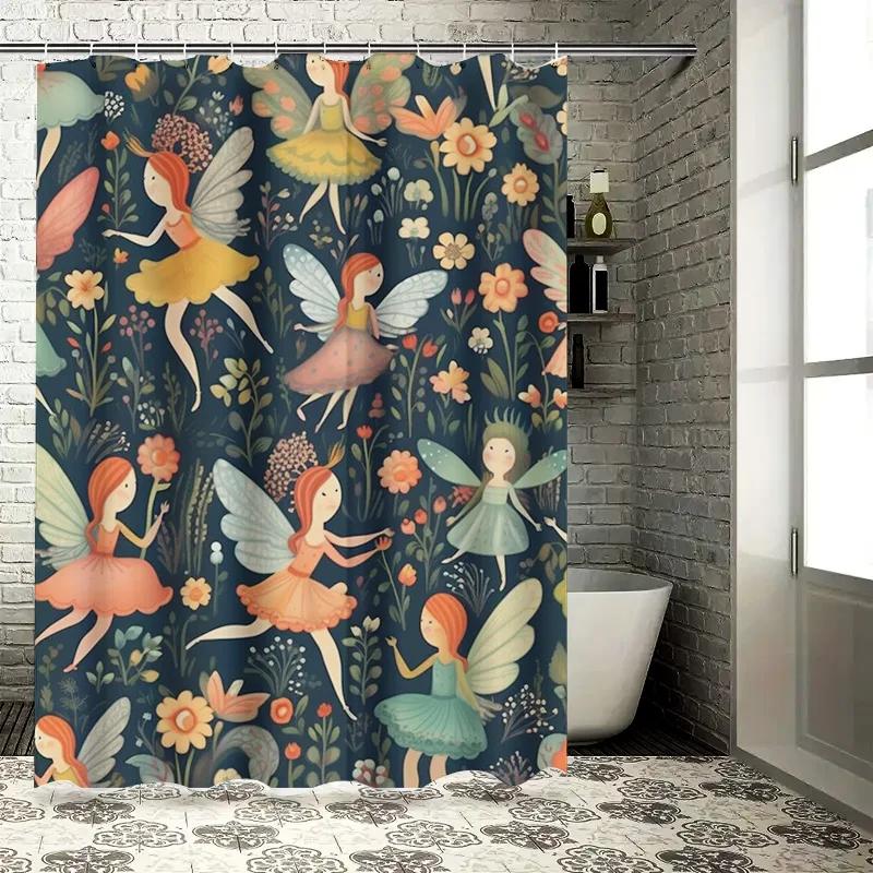 Whimsical Fairy Garden Shower Curtain Colorful Floral Design for Bathroom Decor Extra Long Waterproof Fabric with Hooks Incl