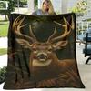 1pc Deer In Forest Scene Blanket - Lightweight Flannel Throw with Realistic Digital Print, Soft And Warm All-Season Blanket for Sofa, Camping, Bed, Of