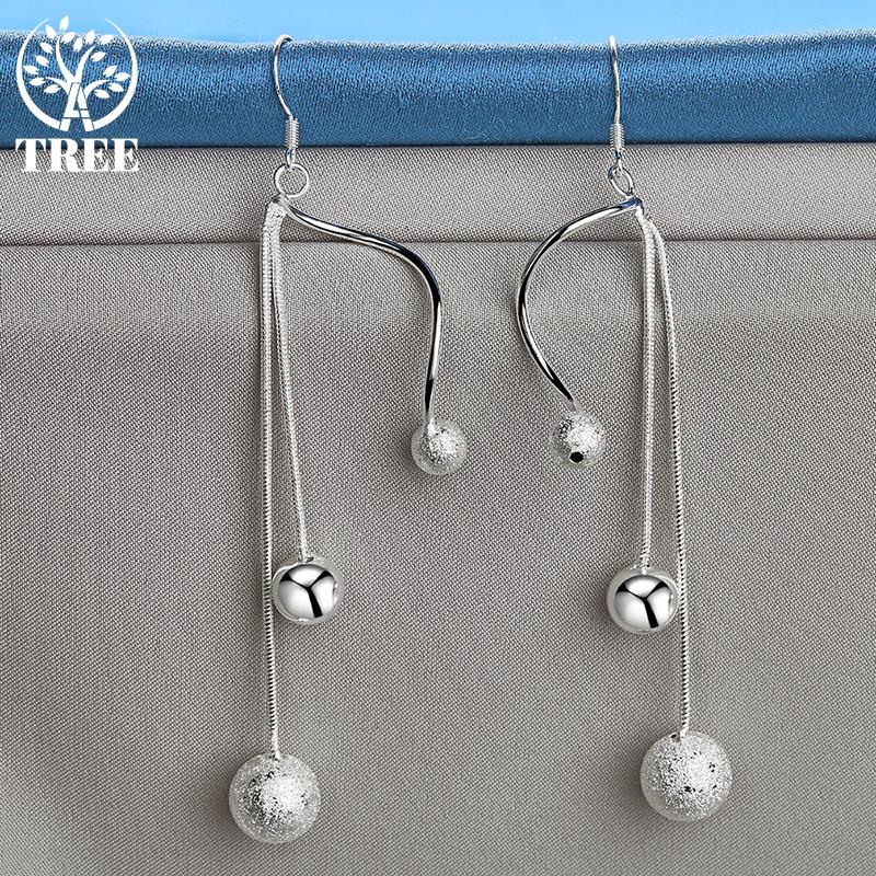 925 Sterling Silver Smooth Frosted Beads Ball Drops Earrings Jewelry