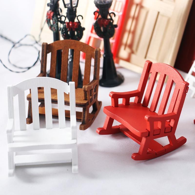 Poppenhuis Miniatuur Wipstoel Retro 1:12 Schaal Houten Meubelaccessoires Mini Mini Schommel Wipstoel Model Speelgoed Decor