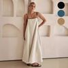 Cotton Solid Sling Long Dress for Women Square Neck Sleeveless Adjustable Maxi Dress Casual Fashion Summer Breathable Lightweight Soft Comfy Dress
