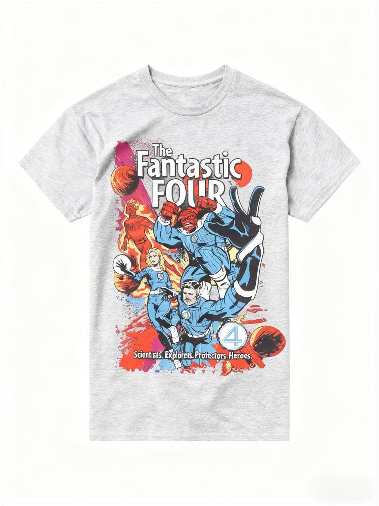 Genuine 2026 New Fantastic Four Comic Print Plus Size Men's and Women's Short Sleeve Loose Crew Neck T-Shirts