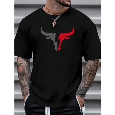 Sommer Herren 100% Baumwolle bequemes lässiges lockeres Passform Übergröße Stier Muster Druck Sport Rundhals Kurzarm T-Shirt Top