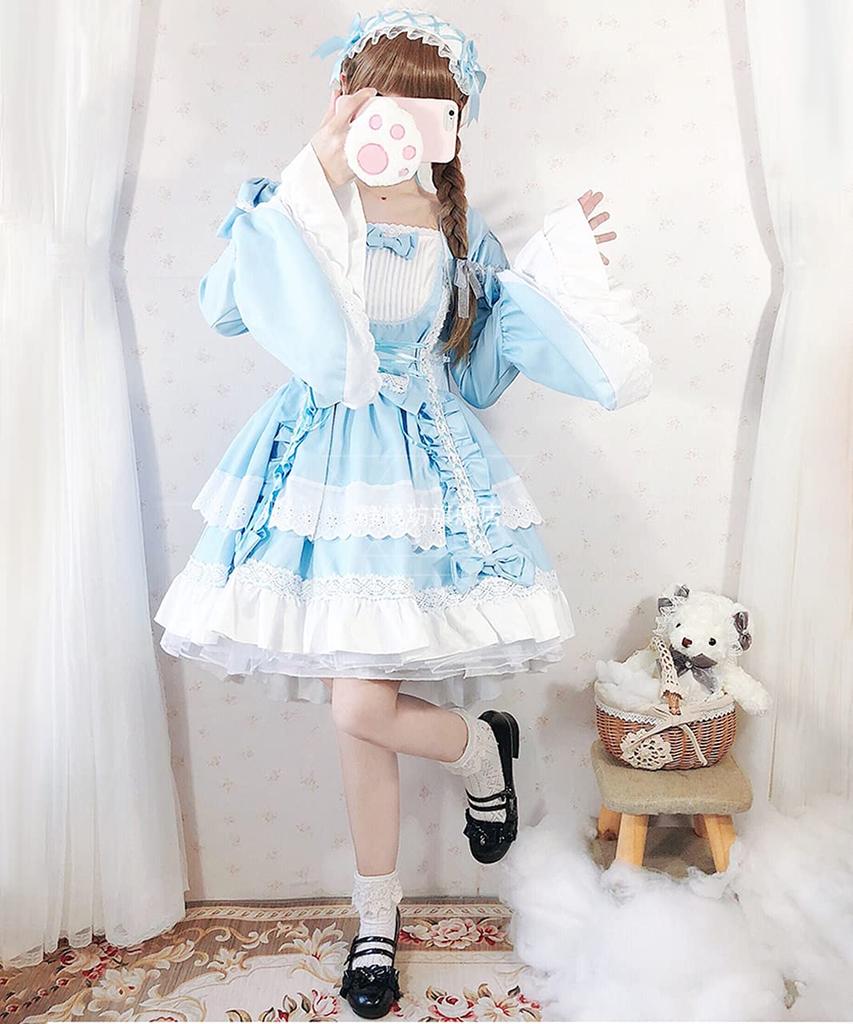 Fishtail Lolita Dress with Maid [Milky Time] Hemline, 2-Way (Blue)